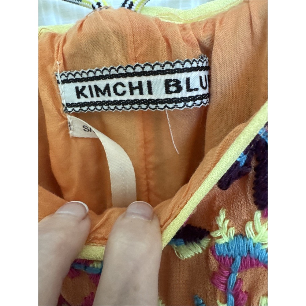 Kimchi Blue Orange Floral Embroidered Babydoll Mini Dress Braided Straps Small - Picture 5 of 11